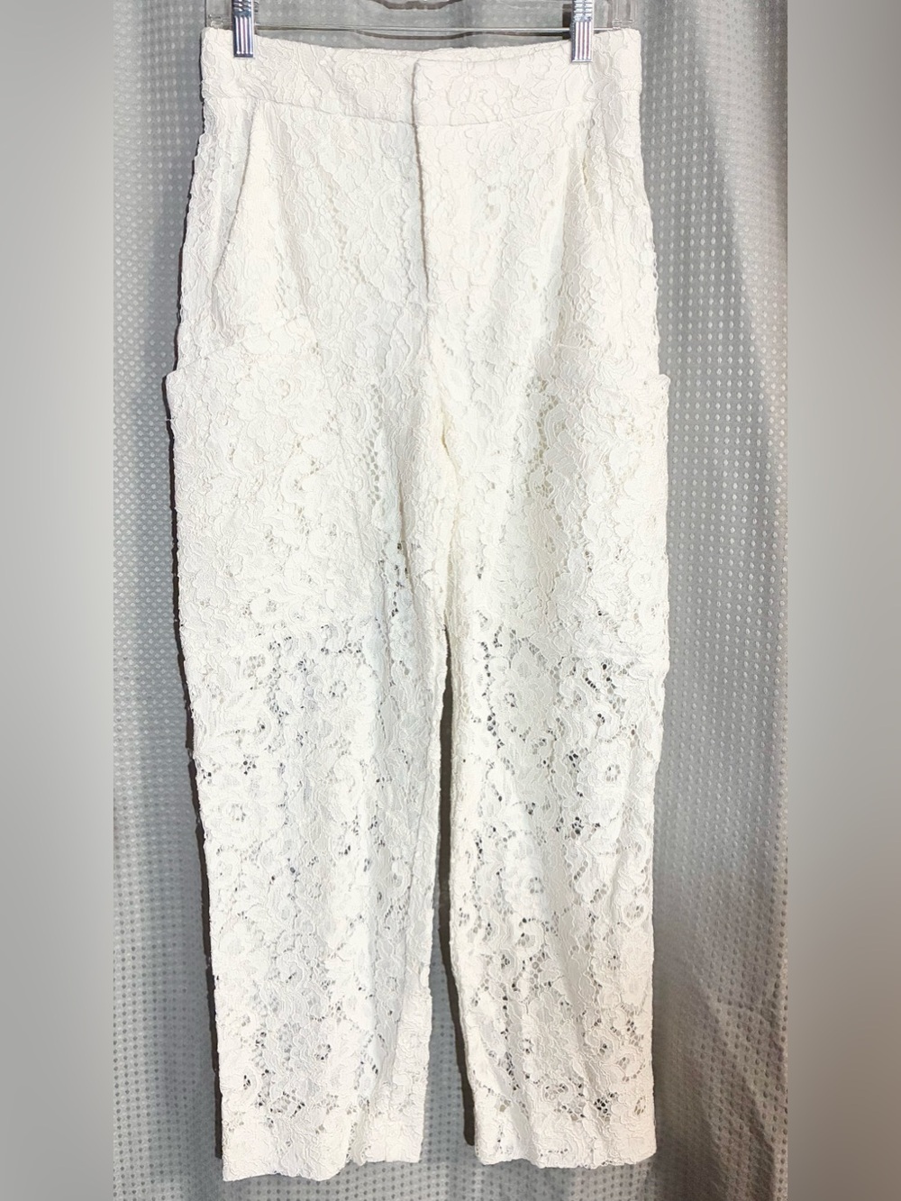 Zara Cream Lace Crop High-Waist Pants S Patch Pockets Shorts Lining Coquette